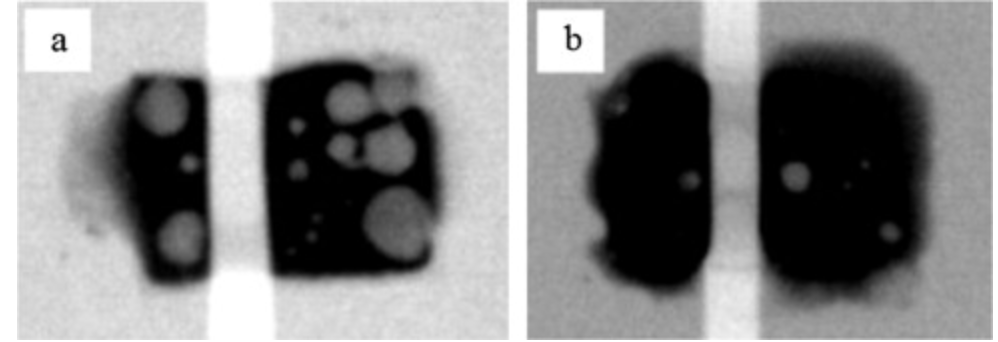 不同SAC305厚度對應的倒裝LED焊點空洞率 不同SAC305厚度對應的倒裝LED焊點空洞率