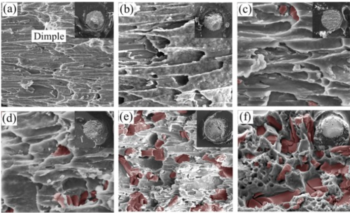 焊點陰極側(上)和陽極側(下)剪切失效圖 焊點陰極側(上)和陽極側(下)剪切失效圖